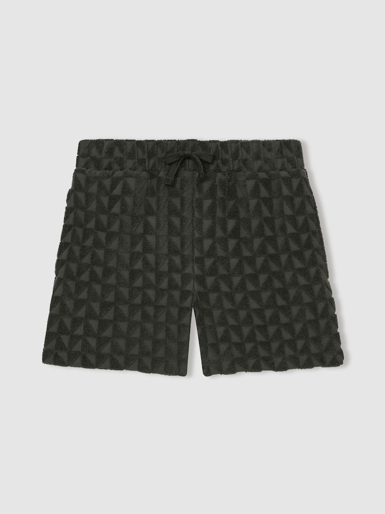 Reiss Dark Sage Piro 13-14 yrs Textured Towelling Shorts - Image 1 of 4