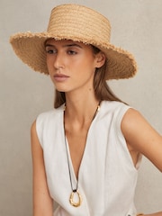 Reiss Natural Freya Straw Boater Hat - Image 2 of 4