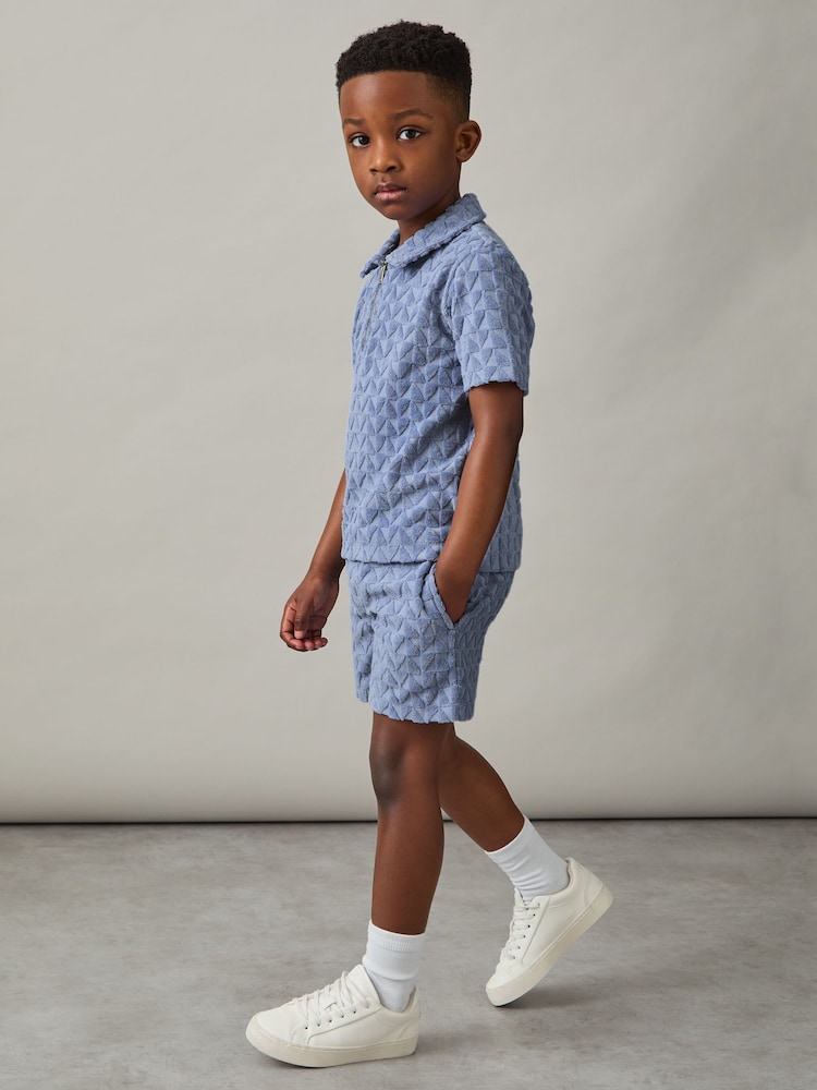 Reiss Airforce Blue Piro 13-14 yrs Textured Towelling Shorts - Image 2 of 4