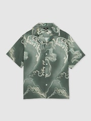 Reiss Sage Green Marble Print Cuban-Collar Shirt - Image 2 of 6