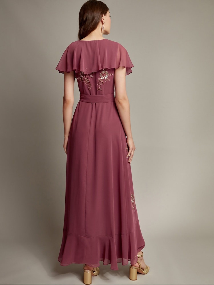Monsoon Pink Ausha Floral Embellished Maxi Wrap Dress - Image 2 of 4