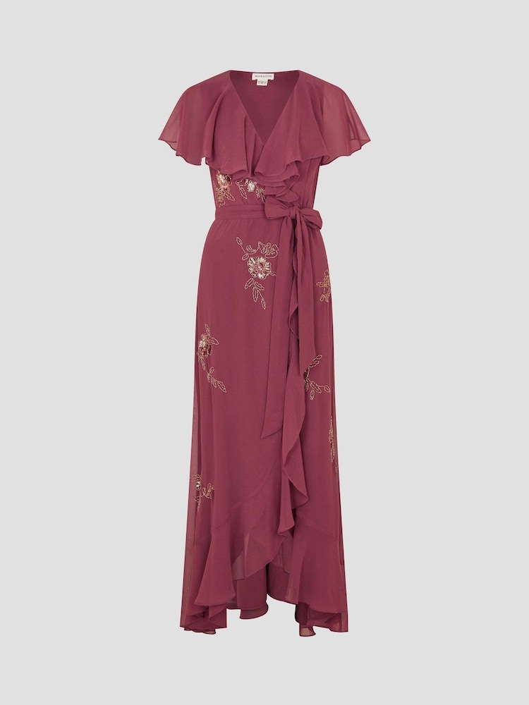 Monsoon Pink Ausha Floral Embellished Maxi Wrap Dress - Image 4 of 4