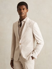 Reiss Oatmeal/White Kai Slim Fit Single Breasted Pinstripe Suit Blazer - Image 1 of 9