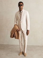 Reiss Oatmeal/White Kai Slim Fit Single Breasted Pinstripe Suit Blazer - Image 3 of 9