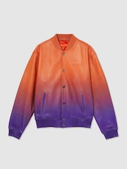 Reiss Papaya Orange/Purple Icon McLaren F1 Team Ombré Leather Jacket - Image 2 of 8