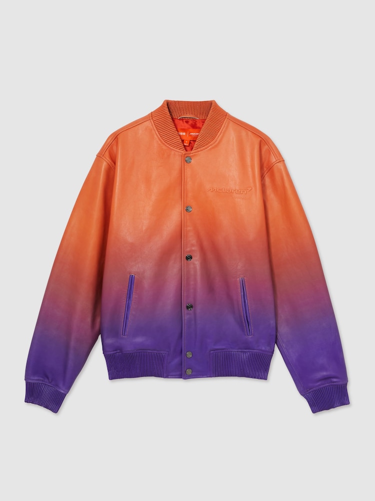 Reiss Papaya Orange/Purple Icon McLaren F1 Team Ombré Leather Jacket - Image 2 of 8