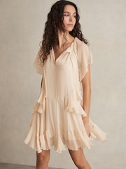 Reiss Pink Lexie Ruffle Mini Dress - Image 1 of 5