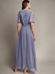 Monsoon Blue Sarah Floral Print Embellished Maxi Wrap Dress - Image 2 of 3