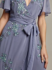 Monsoon Blue Sarah Floral Print Embellished Maxi Wrap Dress - Image 3 of 3