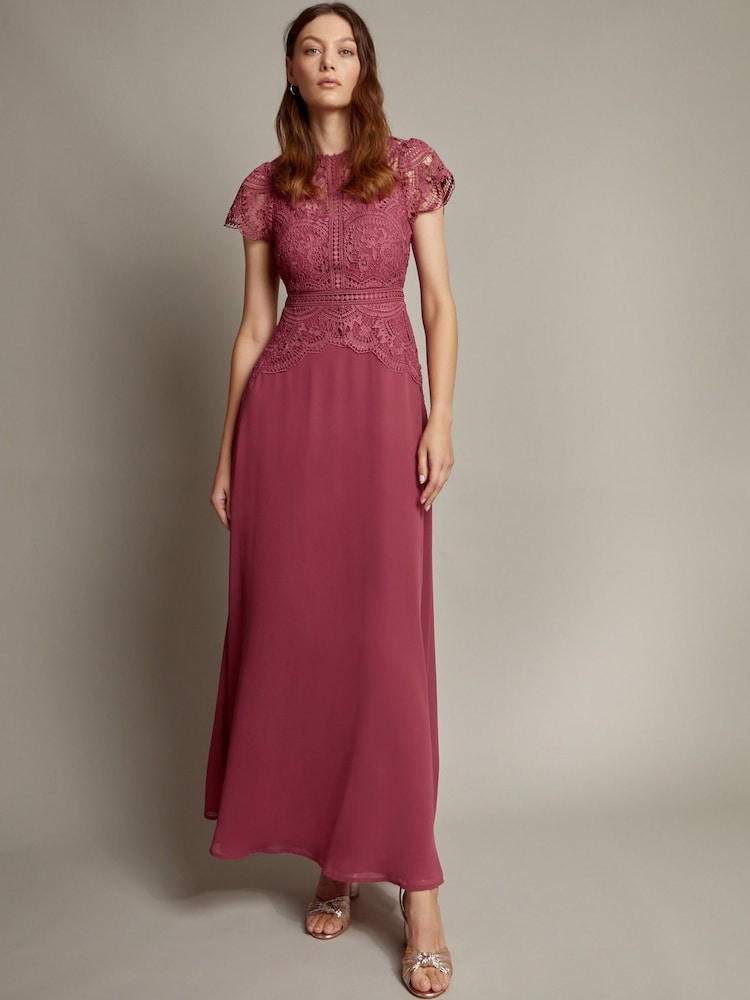 Monsoon Pink Monica Lace Maxi Dress - Image 1 of 2