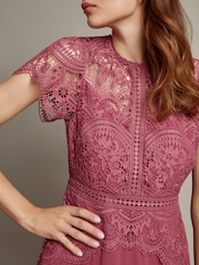 Monsoon Pink Monica Lace Midi Dress - Image 3 of 5