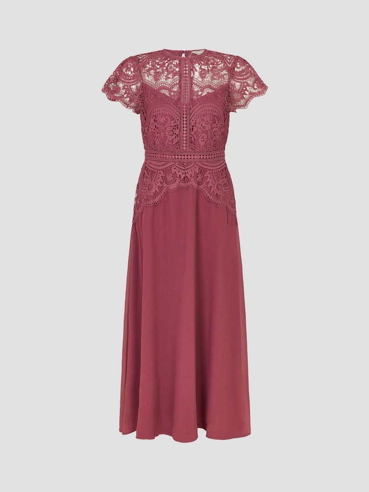 Monsoon Pink Monica Lace Midi Dress - Image 5 of 5