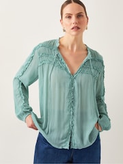 Monsoon Green Juliet Sheer Texture Ruffle Blouse - Image 1 of 5