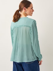 Monsoon Green Juliet Sheer Texture Ruffle Blouse - Image 2 of 5