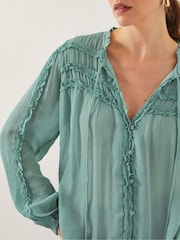 Monsoon Green Juliet Sheer Texture Ruffle Blouse - Image 4 of 5