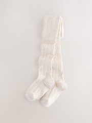 Oatmeal Cream Longer Length Cotton Rich Cable Tights - Image 1 of 3