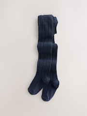 Navy Blue Longer Length Cotton Rich Cable Tights - Image 1 of 3
