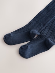 Navy Blue Longer Length Cotton Rich Cable Tights - Image 3 of 3
