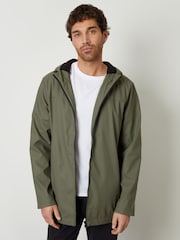 Threadbare Khaki Green Microfleece Lined Hooded Rubberised Raincoat - Image 1 of 5