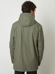 Threadbare Khaki Green Microfleece Lined Hooded Rubberised Raincoat - Image 2 of 5