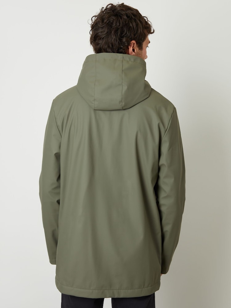 Threadbare Khaki Green Microfleece Lined Hooded Rubberised Raincoat - Image 2 of 5