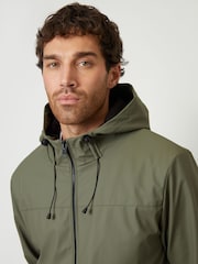 Threadbare Khaki Green Microfleece Lined Hooded Rubberised Raincoat - Image 4 of 5