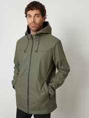 Threadbare Khaki Green Microfleece Lined Hooded Rubberised Raincoat - Image 5 of 5