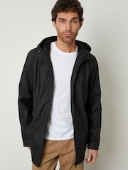 Threadbare Black Microfleece Lined Hooded Rubberised Raincoat - Image 1 of 5