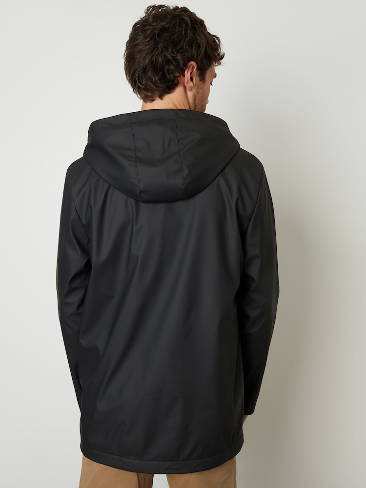 Threadbare Black Microfleece Lined Hooded Rubberised Raincoat - Image 2 of 5