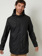 Threadbare Black Microfleece Lined Hooded Rubberised Raincoat - Image 3 of 5