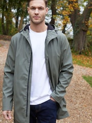 Threadbare Khaki Microfleece Lined Longline Hooded Raincoat - Image 1 of 4