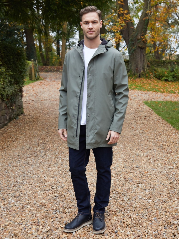 Threadbare Khaki Microfleece Lined Longline Hooded Raincoat - Image 2 of 4