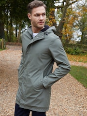Threadbare Khaki Microfleece Lined Longline Hooded Raincoat - Image 3 of 4