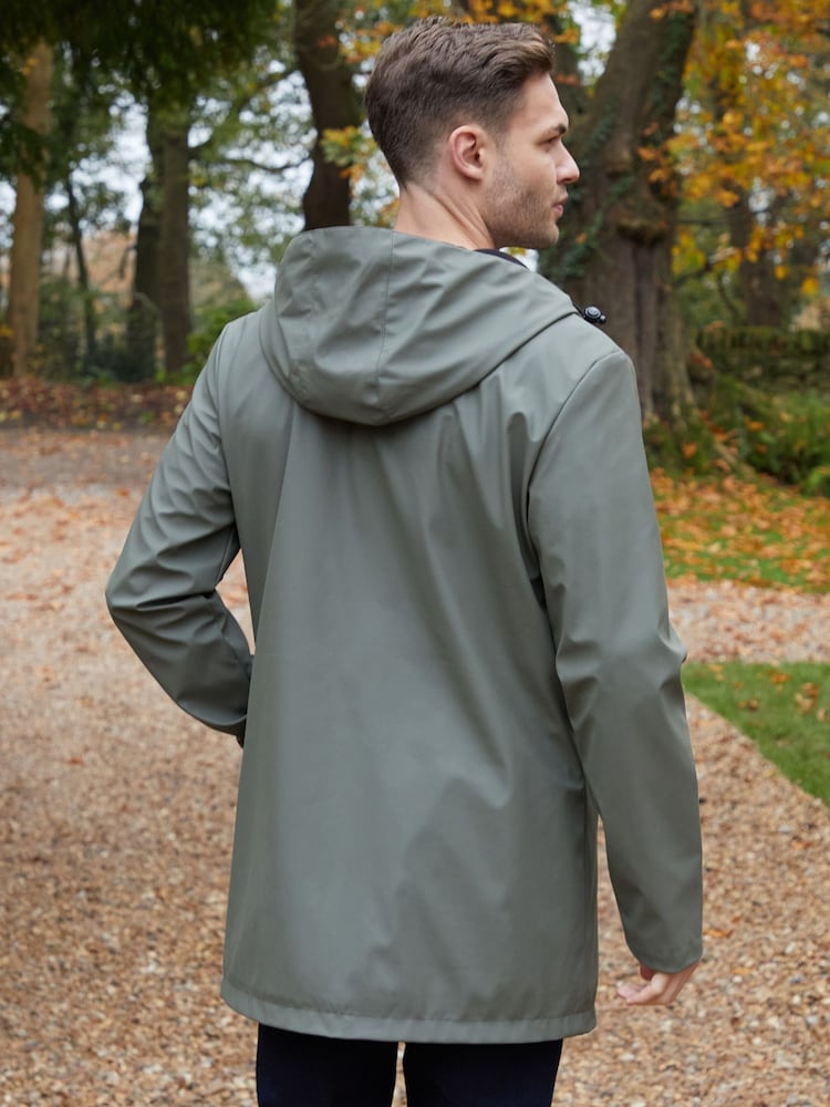 Threadbare Khaki Microfleece Lined Longline Hooded Raincoat - Image 4 of 4
