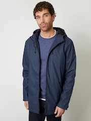 Threadbare Blue Microfleece Lined Hooded Rubberised Raincoat - Image 1 of 5