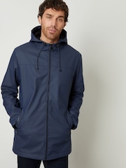 Threadbare Blue Microfleece Lined Hooded Rubberised Raincoat - Image 5 of 5