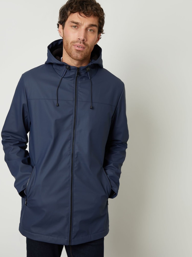 Threadbare Blue Microfleece Lined Hooded Rubberised Raincoat - Image 5 of 5