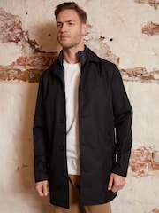 Threadbare Black Collared Mock Layer Trench - Image 2 of 5