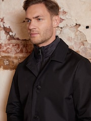 Threadbare Black Collared Mock Layer Trench - Image 3 of 5