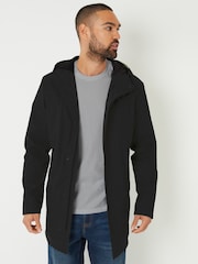 Threadbare Black Microfleece Lined Longline Hooded Raincoat - Image 1 of 4