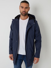 Threadbare Blue Microfleece Lined Longline Hooded Raincoat - Image 1 of 6