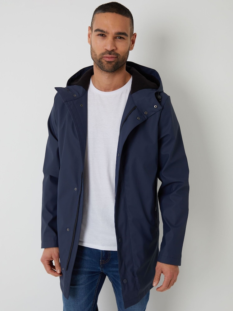 Threadbare Blue Microfleece Lined Longline Hooded Raincoat - Image 1 of 6
