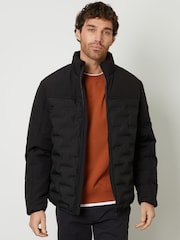 Threadbare Black Quilted Panel Funnel Neck Jacket - Image 1 of 5