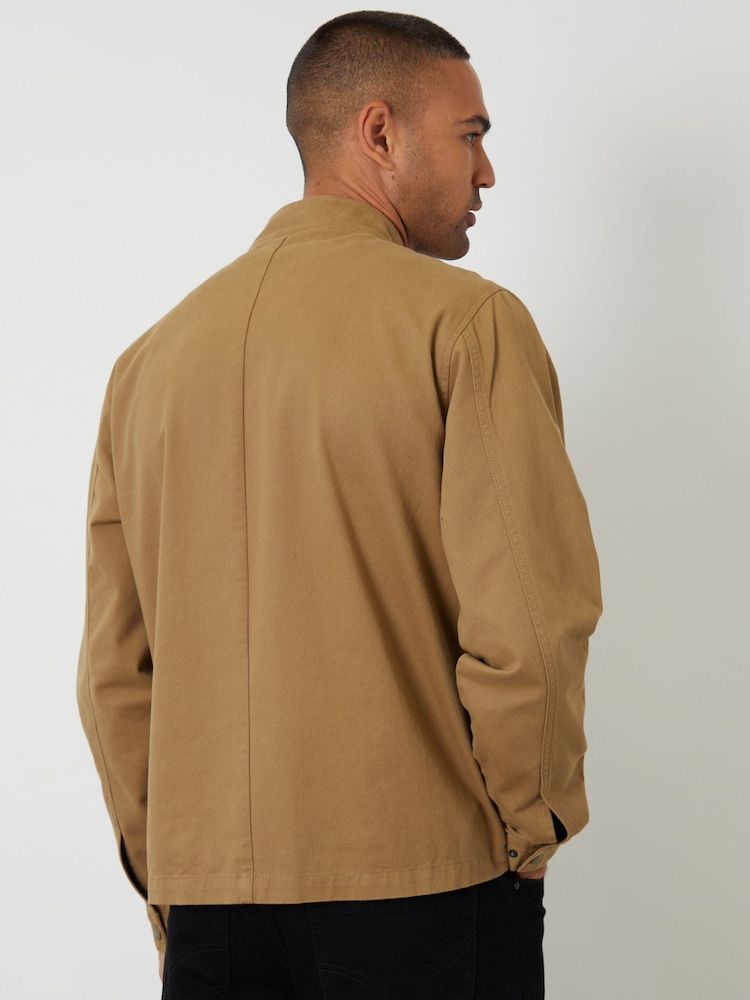 Threadbare Brown Cotton Twill Lightweight Funnel Neck Jacket - Image 2 of 4 Threadbare Brown Cotton Twill Lightweight Funnel Neck Jacket - Image 2 of 4