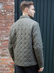 Threadbare Khaki Green Collared Quilted Jacket - Image 2 of 5