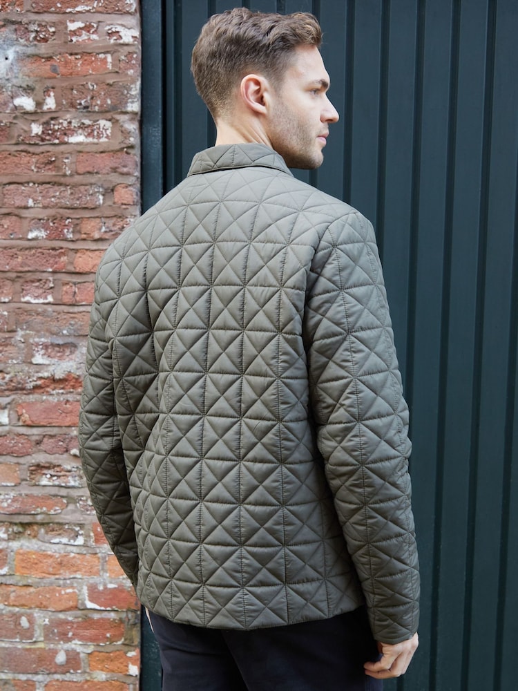 Threadbare Khaki Green Collared Quilted Jacket - Image 2 of 5