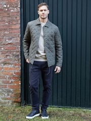 Threadbare Khaki Green Collared Quilted Jacket - Image 3 of 5