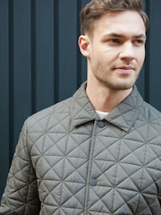 Threadbare Khaki Green Collared Quilted Jacket - Image 4 of 5