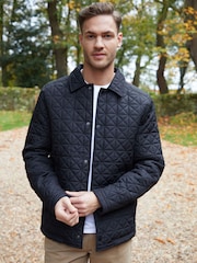 Threadbare Black Collared Quilted Jacket - Image 1 of 5