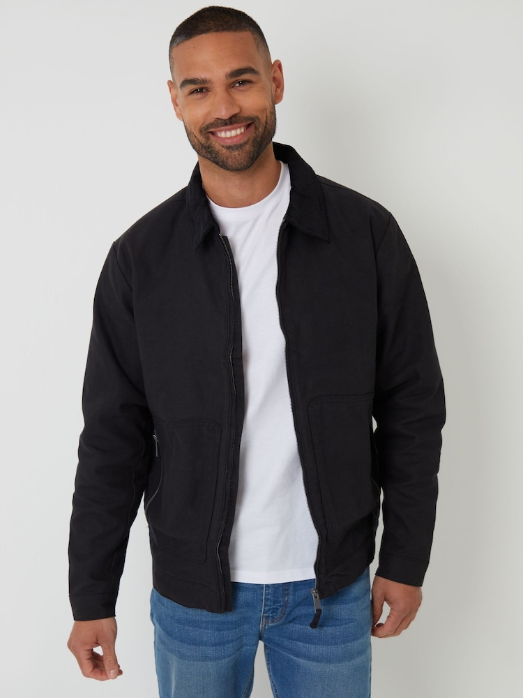 Threadbare Black 100% Cotton Corduroy Collar Lightweight Jacket - Image 1 of 5